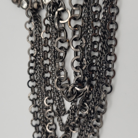 Express Statement Necklace Gunmetal/Black/Clear Rhinestones and Chains - Picture 5 of 11